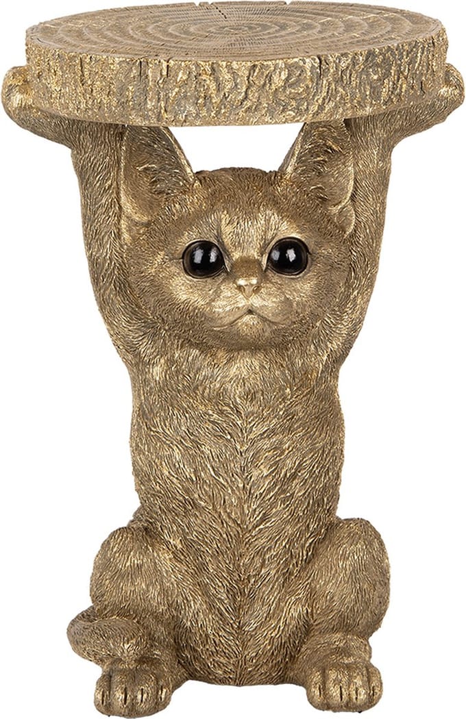Clayre & Eef Bijzettafel Kat 25x23x36 cm Goudkleurig Kunststof