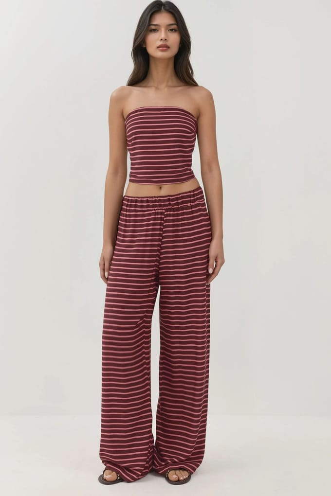 Gestreepte Strapless Top & Broek Twee-delige Set