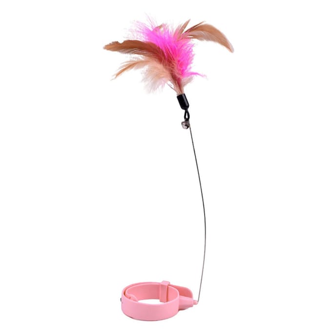 Verstelbare, flexibele, grappige en interactieve kattenhalsband met veren en belletje voor binnenspelen met je kat, roze. roze