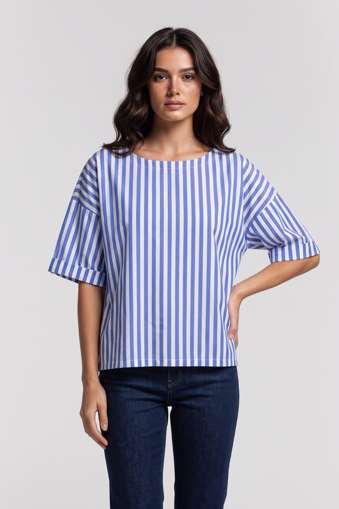 Rich & Royal Cotton Stripe Blouse Skyway Blue Größe: 38 | Blusen Outlet | Damen | Blau