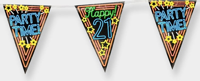 Paperdreams - Neon Party Vlaggen - Happy 21 (10 m)