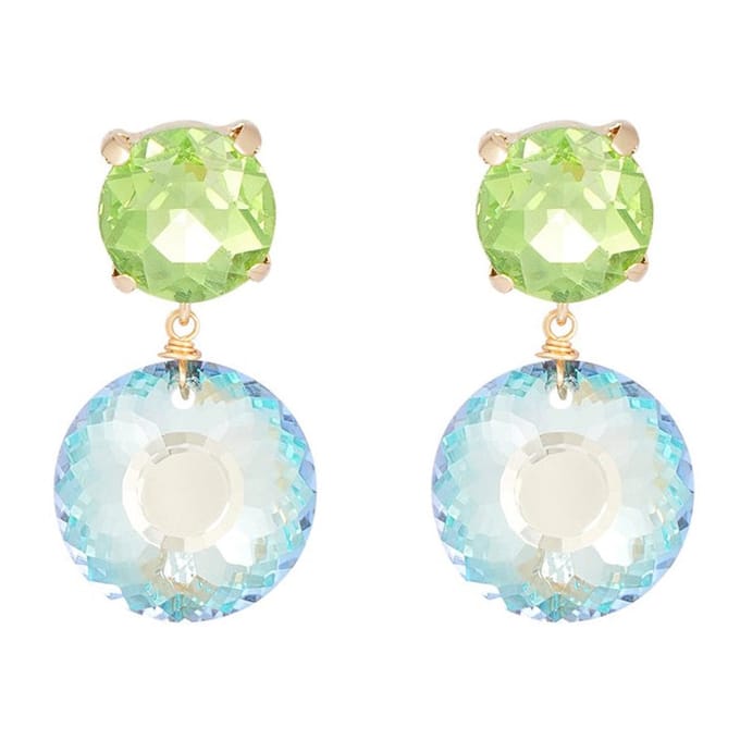 Yehwang Oorbellen Dubbele Diamanten goud blauw