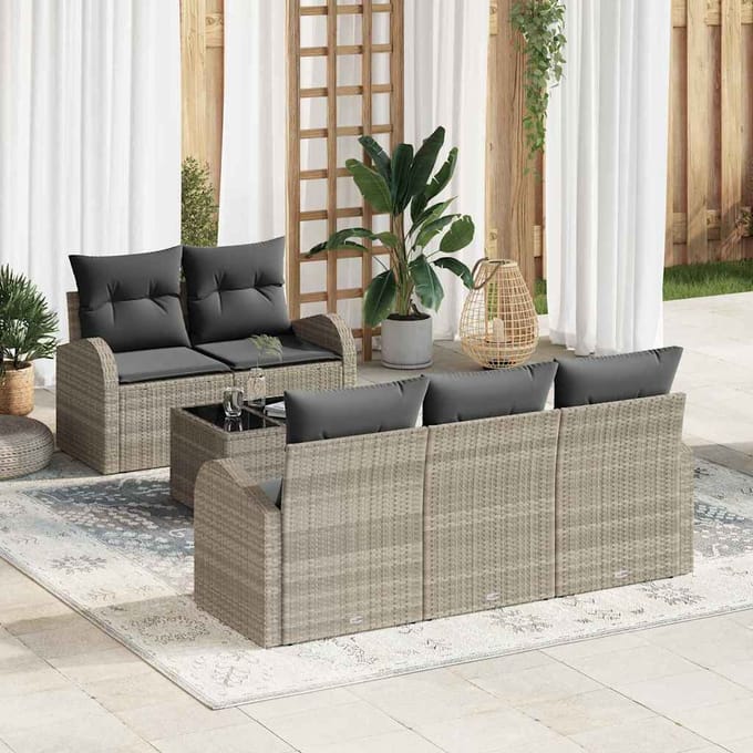 vidaXL - Tuinbank - Set - 6 - st - Lichtgrijs - poly - rattan