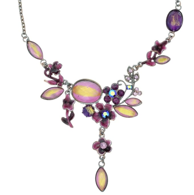 Behave - Ketting met bloemen en steentjes - Paars - 43 cm