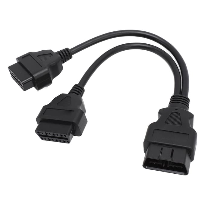 OBD Verlengkabel 16-pins Kabel Mannelijk naar Dubbel Vrouwelijk Y-Splitter Snoer Adapter voor OBD2 Interface black