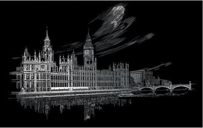 Silver Foil Engraving Art A3 - Big Ben & Parliament