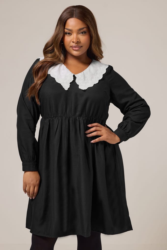 Yours Zwarte Minijurk Met Statementkraag Size 50-52