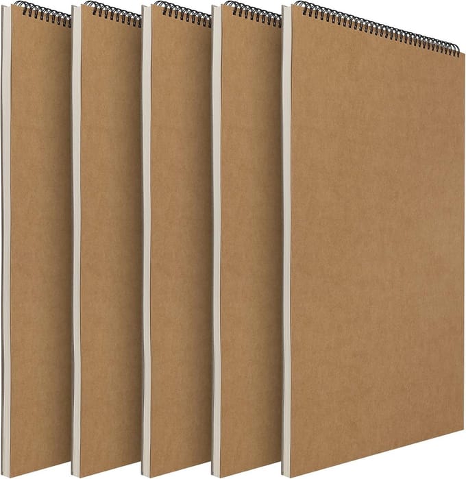 5x A3 Schetsboek Spiralbound - Dik 160gsm Kraft Papier voor Tekenen, Schetsen & Aquarel