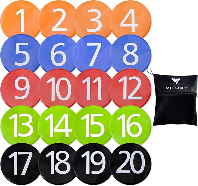 20 Stuks Genummerde Platte Trainingsschijven voor Snelheid & Wendbaarheid - Antislip PVC
