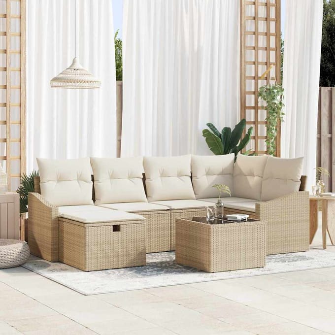 vidaXL Bankstel met kussen 6 pcs poly rattan
