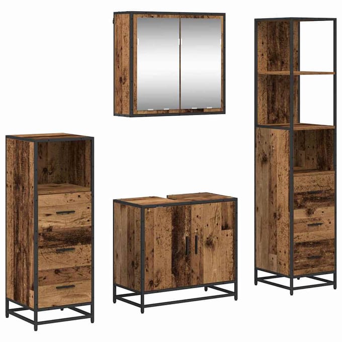 vidaXL - Badkamermeubel - Set - 4 - st - Oud - Hout - Bewerkt - hout