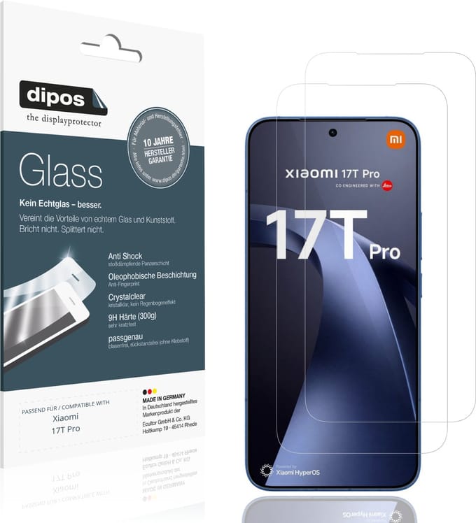 dipos – 2x Pantserfolie geschikt voor Xiaomi 17T Pro | 9H Screenprotector