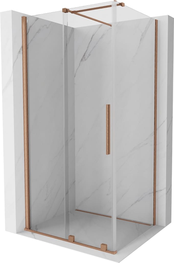 Mexen Velar schuifbare douchecabine 100 x 80 , transparant, geborsteld koper - 871-100-080-01-65