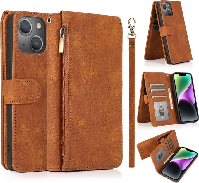 Hoesje geschikt voor iPhone 15 Pro - Bookcase - Pasjeshouder - Portemonnee - Rits - Kunstleer - Bruin