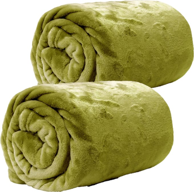 Plaids/dekens - fleece - 2 stuks - mosgroen - polyester - 130 x 180 cm