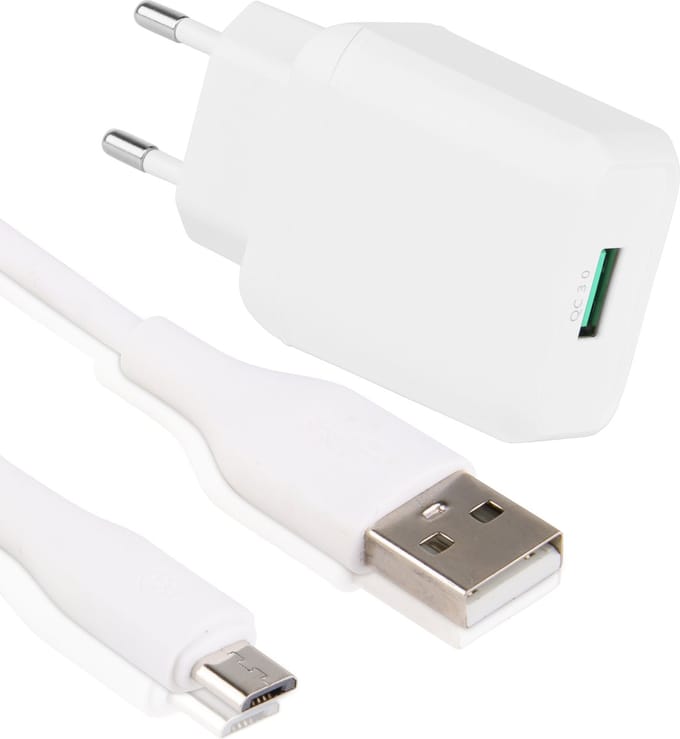 3A Oplaadset met Micro USB Laadkabel - 1 Meter - Quick Charge 3.0 Oplader USB - USB A Adapter - Voor Controller, GSM, Telefoon, Tablet, Speaker, Powerbank