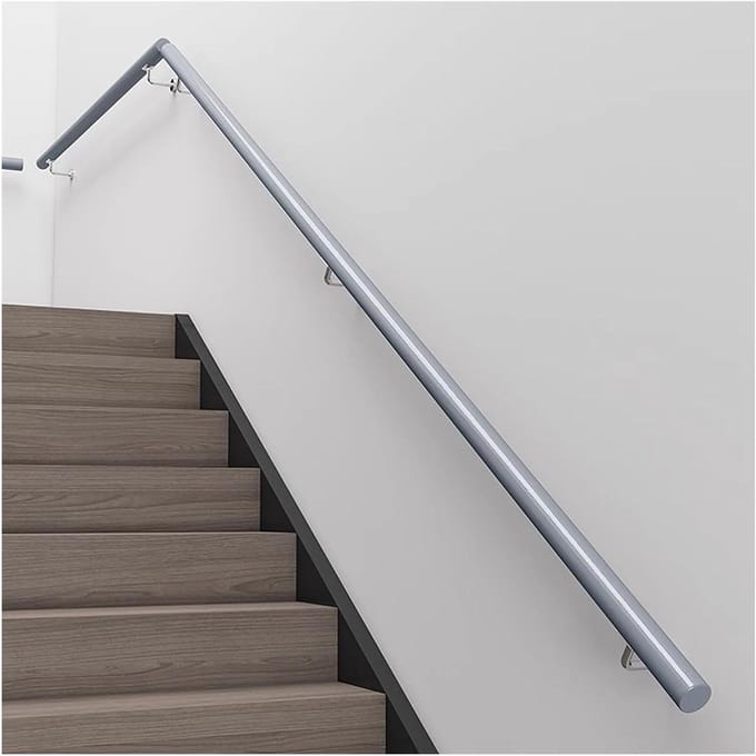 Houten trapleuning - Steun voor trap - Veiligheid verhogen - Robuust draagvermogen - 2.2 meter - Lichtgrijs