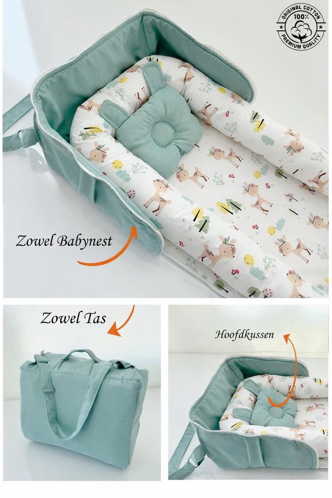 Babynestje - Draagbaar Baby Nestje met Draagtas - Mint