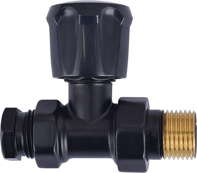 Riko Radiatorventiel Recht 1/2 Inch x 15 mm met Adapter - Mat Zwart