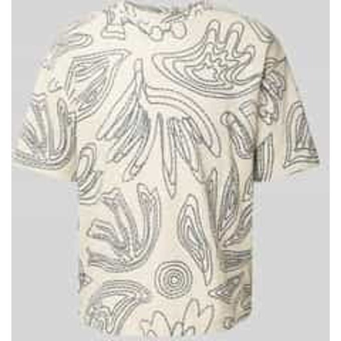 T-shirt met geribde ronde hals