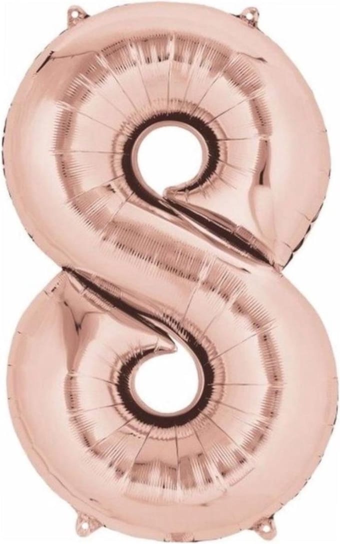 Ballon Cijfer 8 Jaar Roségoud 36Cm Verjaardag Feestversiering Met Rietje