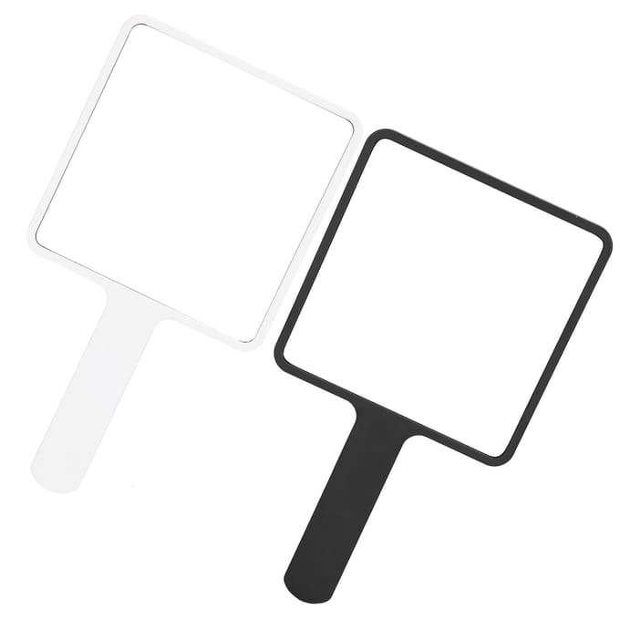 2 stuks Handheld Make-up Spiegel Draagbare Vierkante Make-up Spiegel Compact Schoonheids Cosmetisch Hulpmiddel white