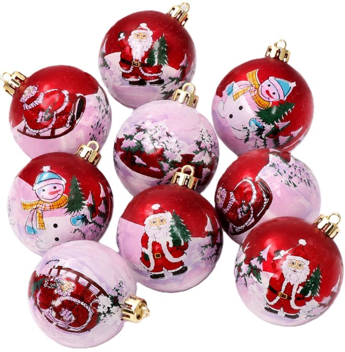Decoris Kerstballen - 9x - rood gedecoreerd - kerst print - 6 cm - kunststof