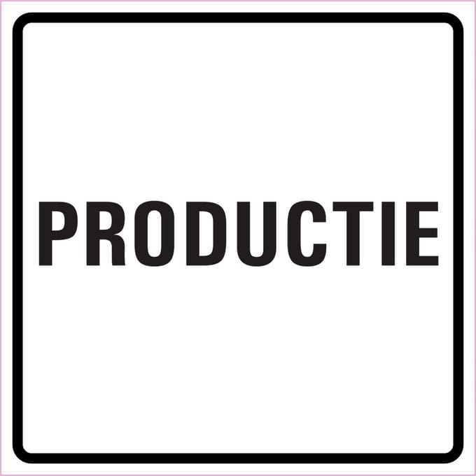 Productie sticker, wit zwart 100 x 100 mm