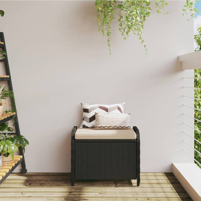 vidaXL - Tuinkruk - met - kussen - 58x46x46 - cm - poly - rattan - zwart