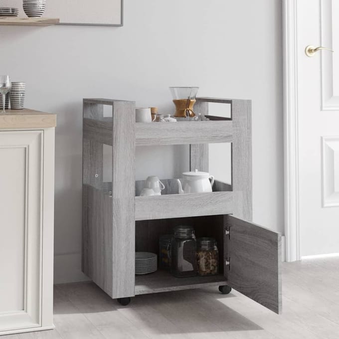 vidaXL - Keukentrolley - 60x45x80cm - bewerkt - hout - grijs - sonoma - eikenkleurig