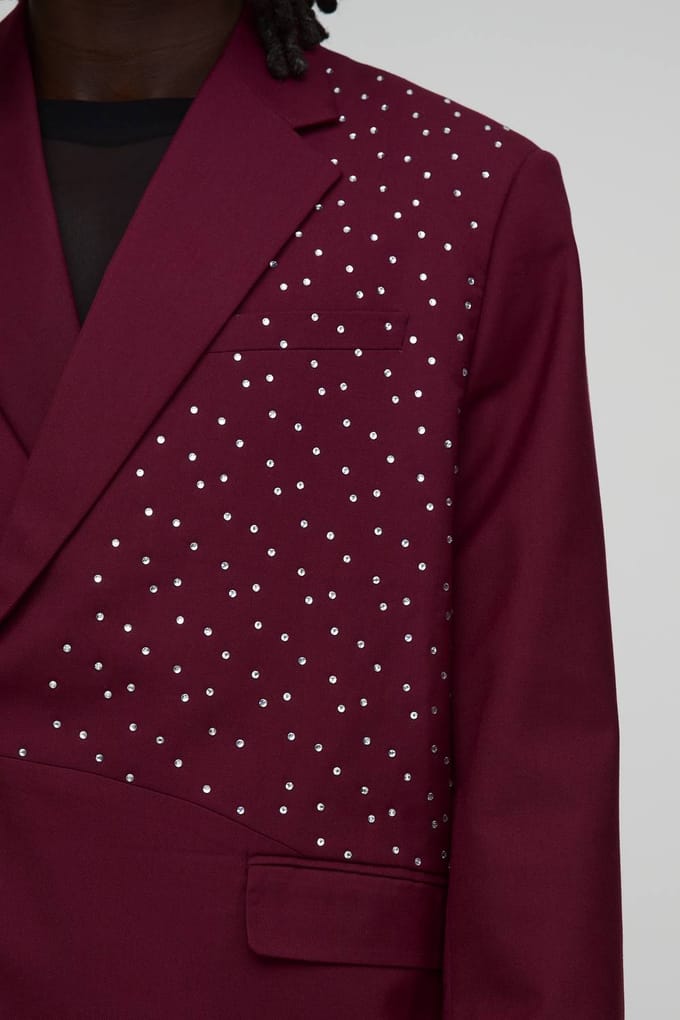 Embellished Wrap Buckle Blazer | Red | Size 46