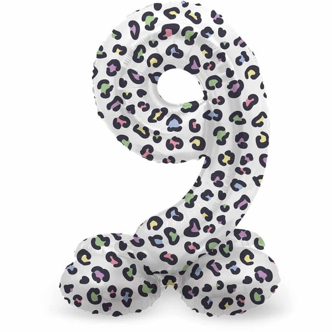 Staande Folieballon Cijfer 9 Bright Panther - 72 cm