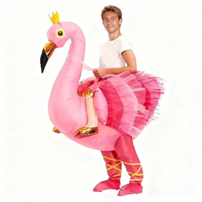 Flamingo opblaasbaar kostuum, voor volwassenen 150-190cm roze