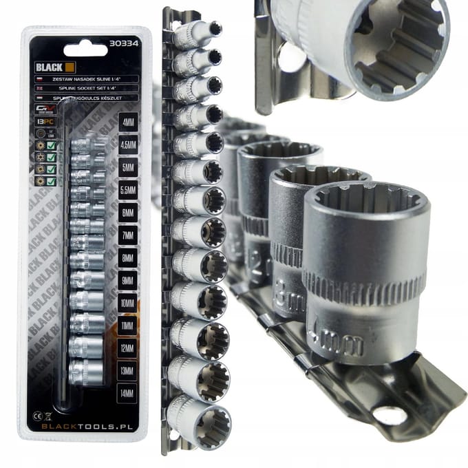 SPLINE-SOCKETS OP RAIL 1/4 13 stuks.