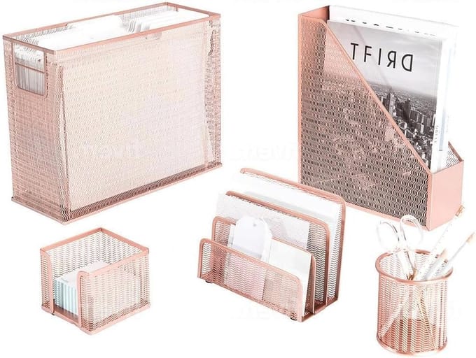 Bureau Organizer Set - Kantoor Set - Bureau Opruimen - 5 Delig - 27 x 25 cm - Rose Goud