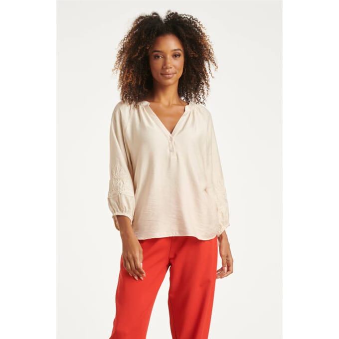 Smashed Lemon Soepelvallende blouse met geborduurde mouwen |