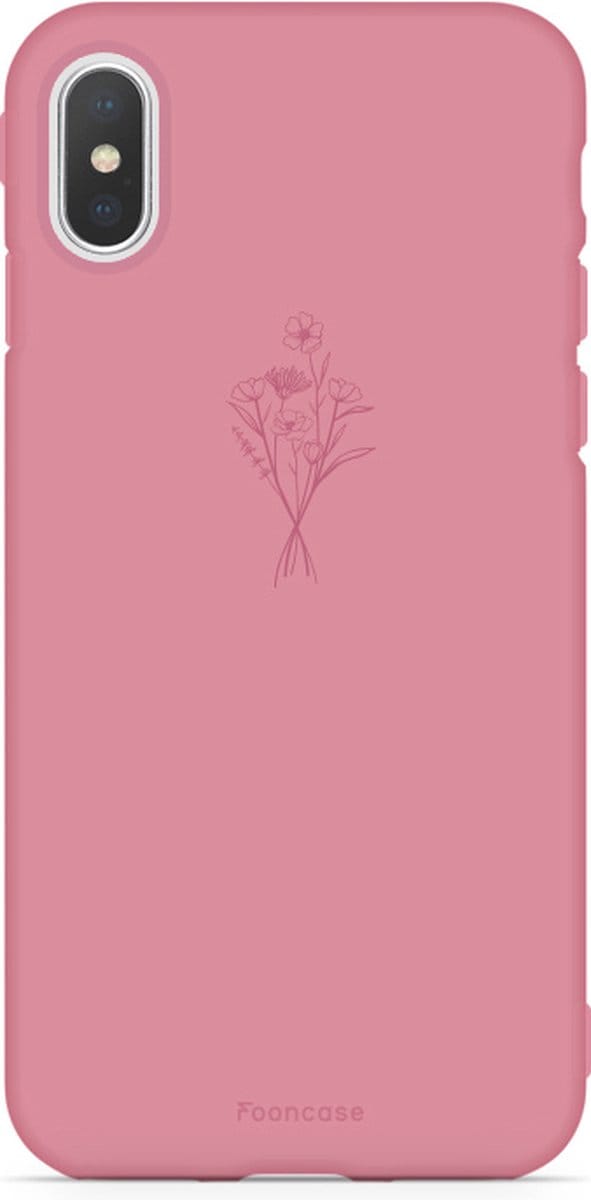 Fooncase Hoesje Geschikt voor iPhone XS Max - Shockproof Case - Back Cover / Soft Case - Terracotta / veldbloemen