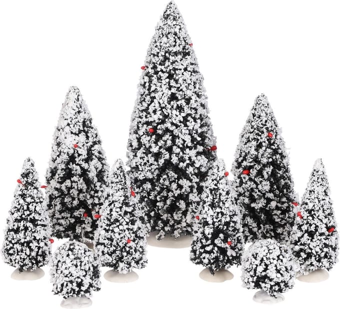 Luville - Evergreen tree assorted 9 pieces - Kersthuisjes & Kerstdorpen