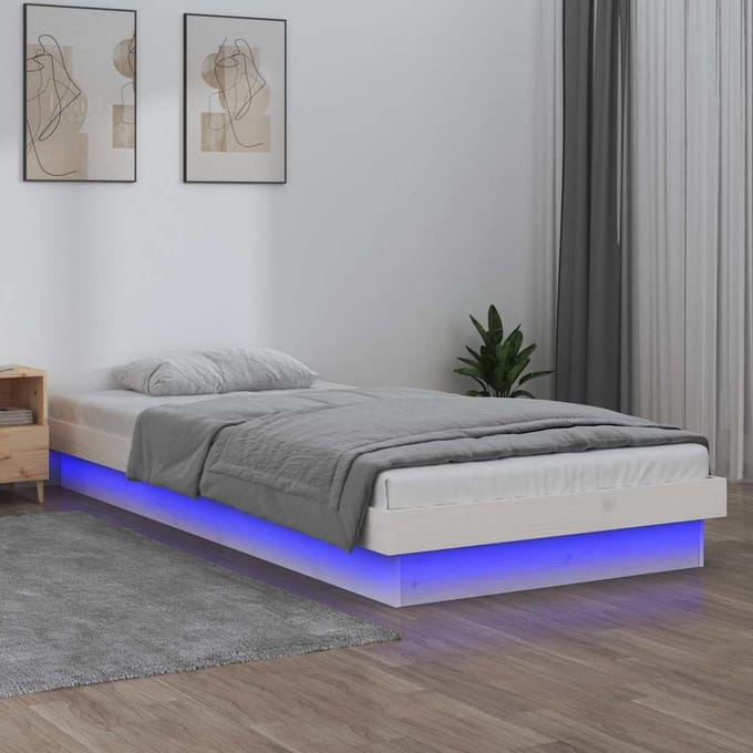 vidaXL - Bedframe - LED - massief - hout - wit - 75x190 - cm
