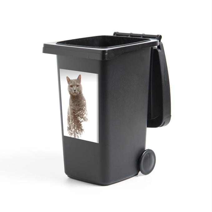 Container sticker Double exposure dieren - Double exposure kat met takken - 40x60 cm - kliko sticker - weerbestendige containersticker