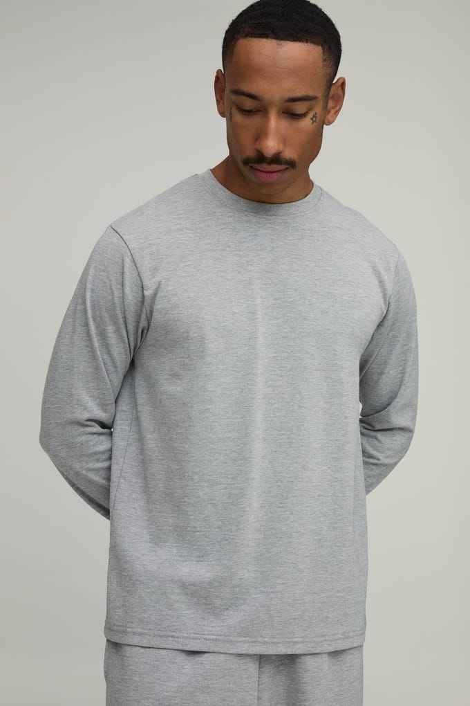 Regular Fit Premium 280gsm Long Sleeve T-Shirt | Grey Marl | Size 5XL