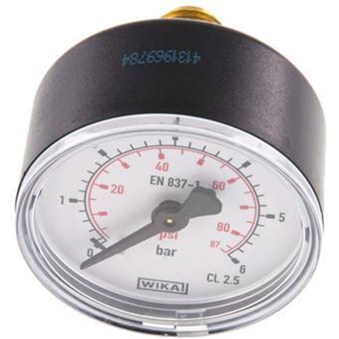 0..6 Bar Manometer Achteraansluiting Kunststof/Messing 50 mm Klasse 2.5