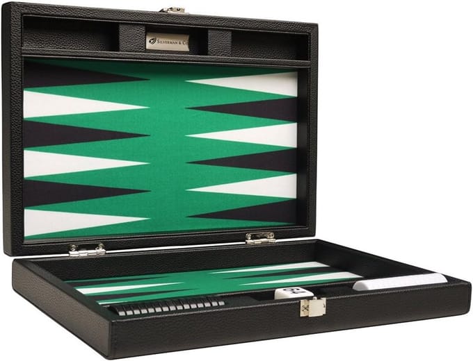 Premium Backgammon Set 13 Inch - Reisformaat met Zwart en Wit Speelbord