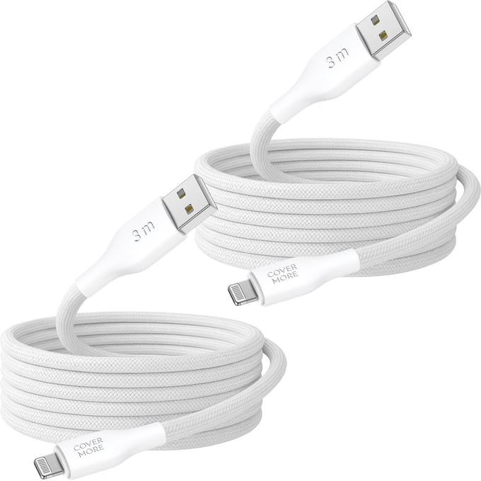 Oplaadkabel geschikt voor iPhone - Lightning kabel 3 meter - 2 stuks - Stevig - Nylon - Wit