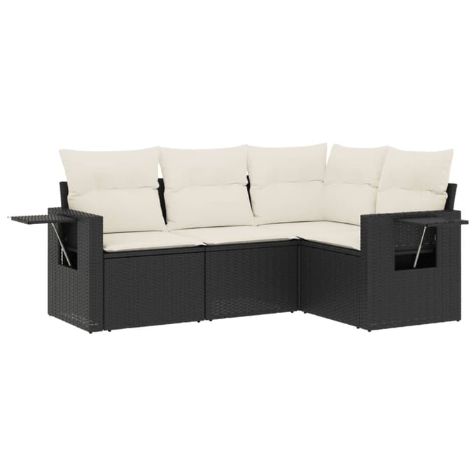 vidaXL - 4-delige - Loungeset - met - kussens - poly - rattan - zwart