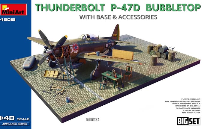 MiniArt Modelbouwpakket Militaire voertuigen - 48018 Republic P-47D Thunderbolt Bubbletop met Basis en Accessoires Plastic - 1:48 - Modelbouw