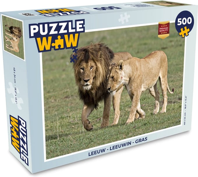Puzzel Leeuw - Leeuwin - Gras - Legpuzzel - Puzzel 500 stukjes