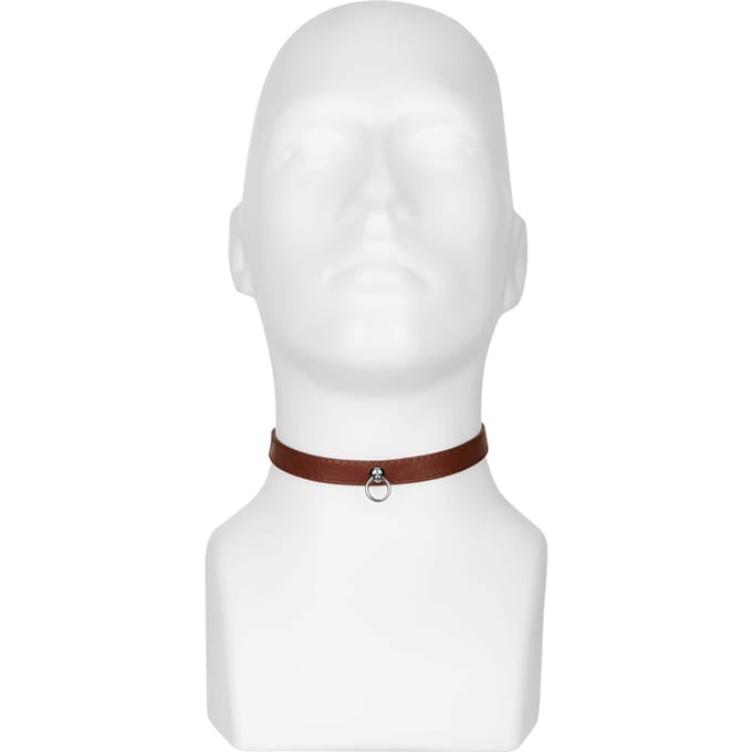Rimba - Collar Leer Met Kleine Ring 1,5 cm Breed - Bruin
