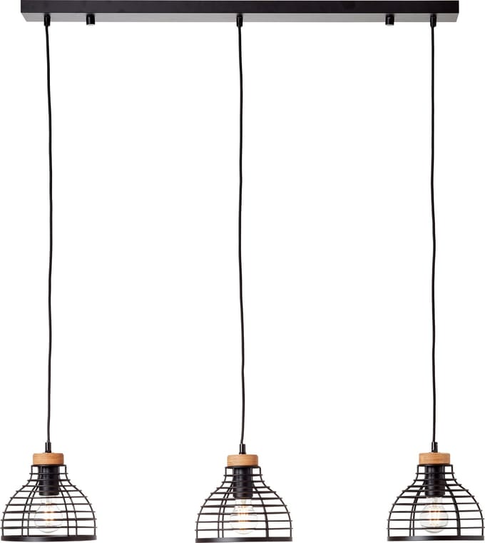 Brilliant Avia - Hanglamp - E27 max 3x40W - Zwart/Houtkleur