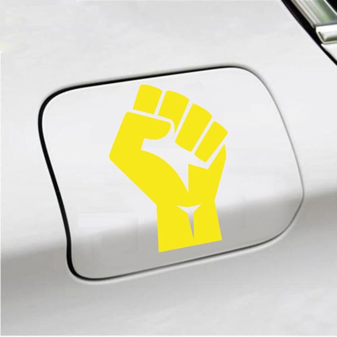 Bumpersticker - Vuist - 13 X 9 - Geel